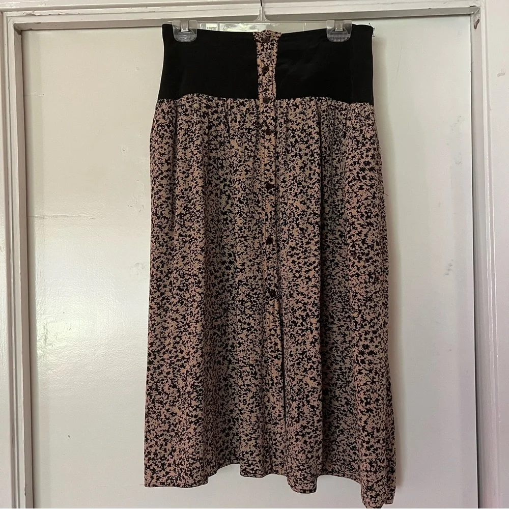 Vintage Robert Sandel Silk Midi Skirt – Tan & Black Animal Print | A-Line